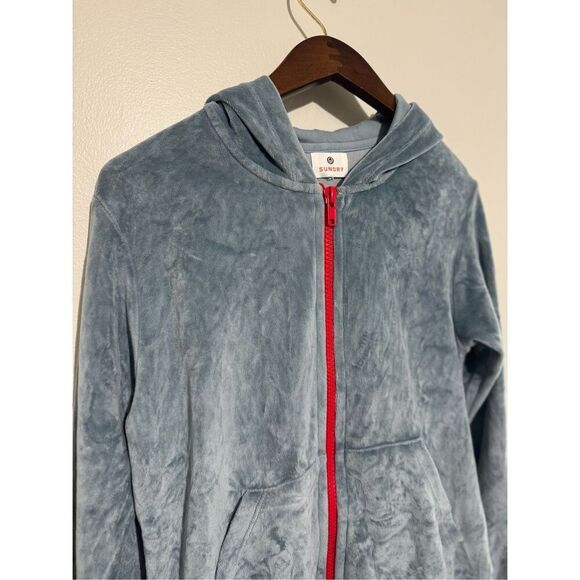 Sundry Zip Up Hoodie Velour Light Blue W/ Red Zipper Size 1 Small - Picture 2 of 13